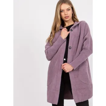Dámský kabát Světle fialový přechodný kabát s kapucí z vlny a angory MBM-