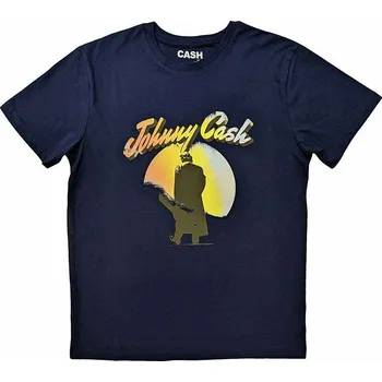 Pánská móda Johnny Cash tričko, Walking Guitar Navy Blue, pánské L
