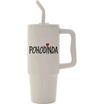 POHODINDA - béžová cestovní termoska s barevným víčkem 900 ml