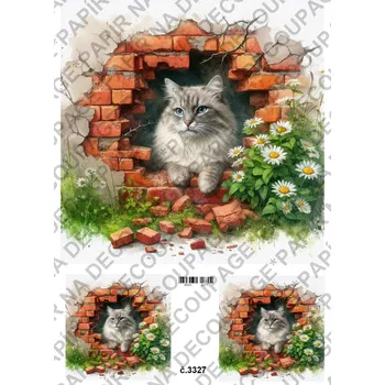 Výtvárné potřeby Rýžový a soft papír na decoupage - Kočka v cihlovém okně - KB03327 Materiál: Rýžový papír, Rozměr: A4