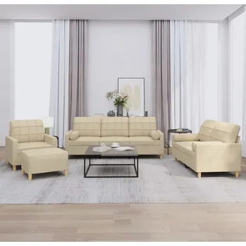 Sedací souprava vidaXL 4dílná sedací souprava s polštáři textil [3201256] Barva: krémová