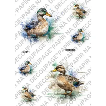 Výtvarný papír Rýžový a soft papír na decoupage - Kachna - KB03311 Materiál: Soft, Rozměr: A4