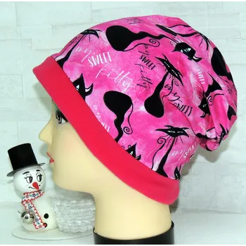 Pokrývka hlavy Černé kočky na růžové