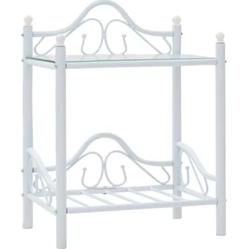 Noční stolek zahrada-XL Noční stolek z oceli a tvrzeného skla 45 x 30,5 x 60 cm bílý 246728