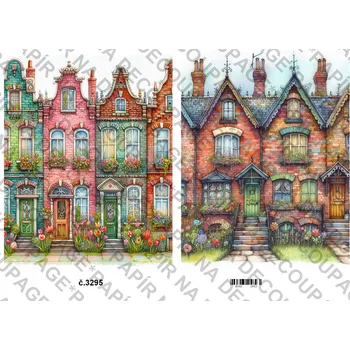 Umělecký papír Rýžový a soft papír na decoupage - Domy, ulice - KB3295 Materiál: Soft, Rozměr: A4