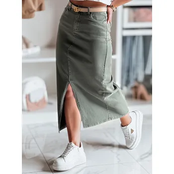 Dámská sukně Dámská džínová sukně midi s rozparkem MIDIWAY Dstreet CY0479 Barva: Zelená, Velikost: S