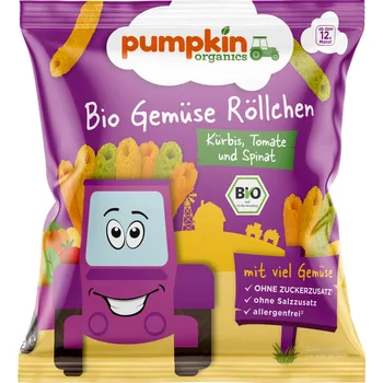 Pumpkin Organics BIO Foukané zeleninové trubičky - Dýně, rajče a špenát, 12. měsíc, 20 g