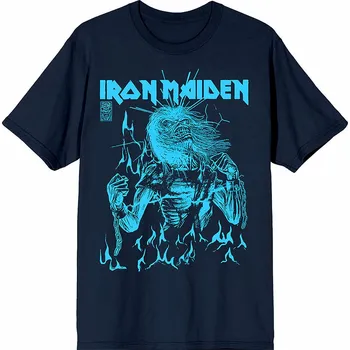 Pánská móda Iron Maiden tričko, 50 Life After Death Flames Blue Navy Blue, pánské M