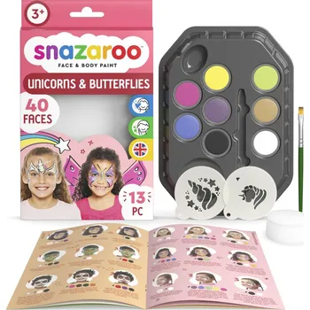 Karnevalový doplněk Snazaroo Sada obličejových barev 13 ks - Jednorožec, motýl