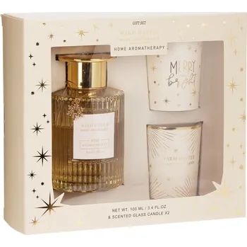 Aroma difuzér Aroma dárkový set Warm Winter, vůně Golden Amber, difuzér + 2x svíčka, zlatá