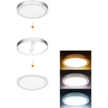 LED panel Solight LED mini panel koupelnový 2v1, 3CCT, podhledový/přisazený, 18W, 1530lm, IP54, stříbrná, kulatý