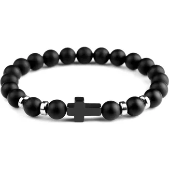 Náramek B-TOP Náramek z černých kamenných korálků Kříž