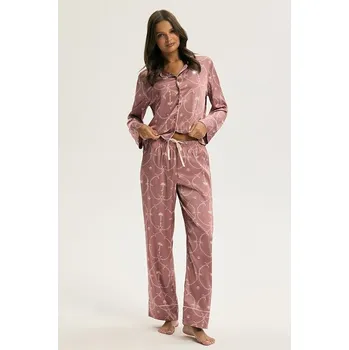 Dámské pyžamo Saténové pyžamo dlouhé Cosmati starorůžové S