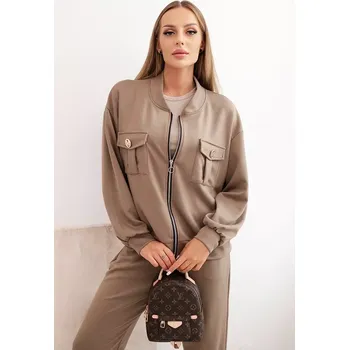 Kesi Włoski Dámská souprava máslová z viskózy s rozepínací mikinou a kalhotami fango Kesi Włoski kaki 3393790