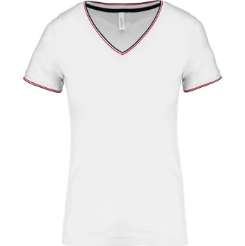 Dámské tričko KARIBAN VINTAGE V-NECK K394 / Dámské piqué tričko s krátkým rukávem - white/navy/red L
