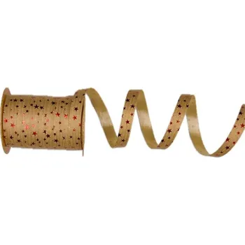 Stuha Stuha vánoční STARRY SHINE NATURAL béžová 10mm x 15m (1,60Kč/m) (Stuha vánoční polypropylenová, nature, metalický červený potisk hvězd, jednostranný potisk )