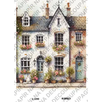 Umělecký papír Rýžový a soft papír na decoupage - Domy, ulice - KB3290 Materiál: Soft, Rozměr: A4
