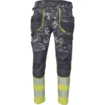 montérky CERVA SHELDON CAMOU HV DW / Reflexní kalhoty do pasu, šedá kamufláž 68