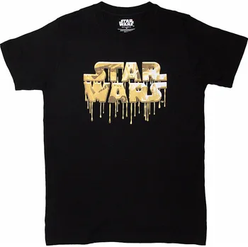 Pánská móda Star Wars tričko, Gold Drip Logo Black, pánské XXL