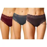 JADEA - Bavlněné kalhotky s vyšším pasem a krajkou art. 742 - 3ks: asfalt - mahagon - rozinky/L