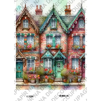 Umělecký papír Rýžový a soft papír na decoupage - Domy, ulice - KB3286 Materiál: Soft, Rozměr: A4