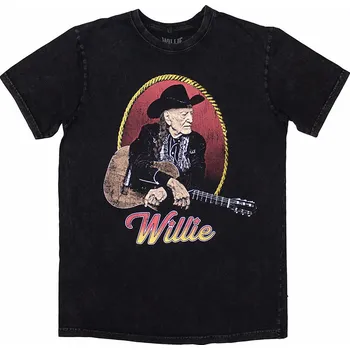 Pánská móda Willie Nelson tričko, Lasso Portrait Stone Wash Black, pánské L