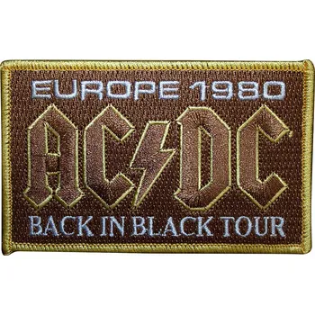 Nášivka AC/DC tkaná nažehlovačka PES 103 x 65 mm, Europe 1980 Back In Black Tour