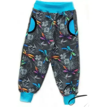 Dětský overall Vážky na šedém-tyrkys náplety vel.92