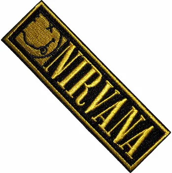 Nášivka Nirvana tkaná nažehlovačka PES 27 x 88 mm, Logo &amp; Happy Face Bordered Small
