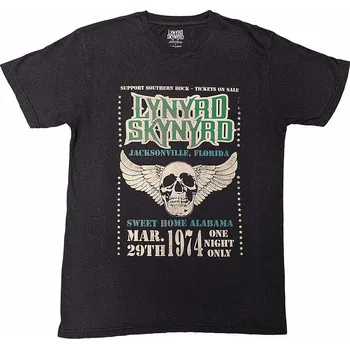 Pánská móda Lynyrd Skynyrd tričko, Winged Skull Wash Black, pánské XL