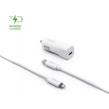 Set autonabíječky FIXED s USB-C výstupem a USB-C/Lightning kabelu, podpora PD, 1 metr, MFI, 18W, bílý
