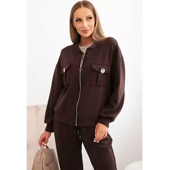 Kesi Włoski Dámský set z viskózy s rozepínací mikinou a kalhotami hnědý Kesi Włoski hnědá 3393024