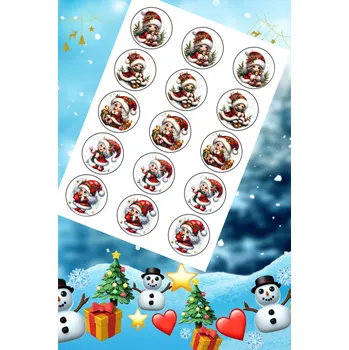 Jedlá dekorace na dort  Fondánový list s výřezem: Andílek v červeném – 15 koleček (⌀ 5 cm)