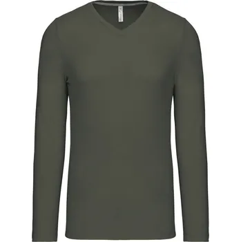 KARIBAN VINTAGE V-NECK K358 / Pánské tričko s dlouhým rukávem - dark khaki XXXL