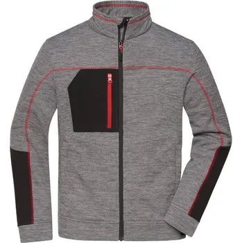 Pánské oblečení DAIBER JN 1818 / Pánská pletená fleecová bunda - carbon melange/black/red XS