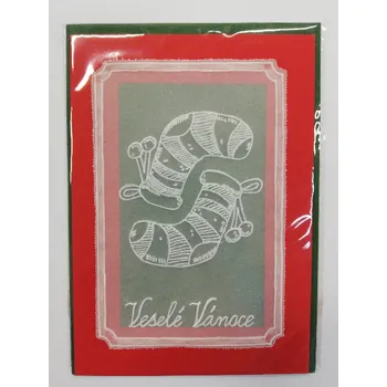 Vánoční přání 15x10,5cm - červenozelené + papírová krajka