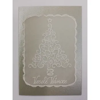 Vánoční přání 15x10,5cm - stříbrné + papírová krajka