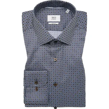 Košile Eterna Slim Fit Print s extra prodlouženým rukávem s tištěným vzorem modrá / béžová velikost: 42, délka rukávu: extra prodloužený rukáv