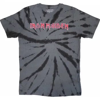 Pánská móda Iron Maiden tričko, Logo Dip Dye Wash Charcoal Grey, pánské L