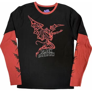 Pánská móda Black Sabbath tričko dlouhý rukáv, Red Henry Wavy Logo Black, pánské L