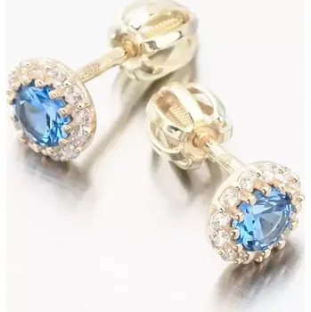 Náušnice Dámské náušnice žluté zlato 585 s akvamarín a se zirkony 52GZ-2745-ZL-AKVA