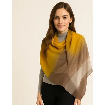 Šátek Dámský šátek 90 x 200 cm Barevné pruhy- Okrová