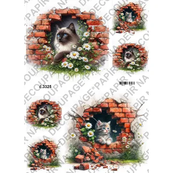 Výtvárné potřeby Rýžový a soft papír na decoupage - Kočka v cihlovém okně - KB03325 Materiál: Rýžový papír, Rozměr: A4