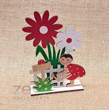 Berušky na zahrádce stojicí dřevěné 20 cm - barevná