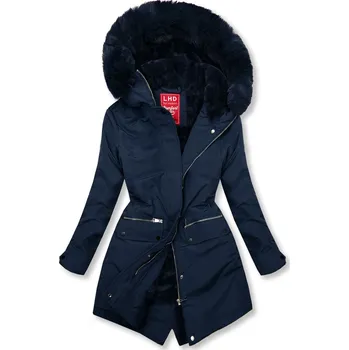 Dámská parka Tmavě modrá parka s plyšem a kožešinou