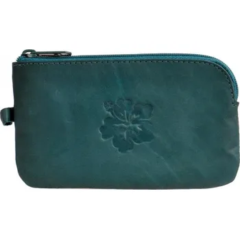 Dámská velká kožená klíčenka 1039-A petrolejová s kytičkou