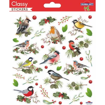 Vánoční dekorace Samolepky Global Gift vánoční 19 x 14,8 cm - ptáčci