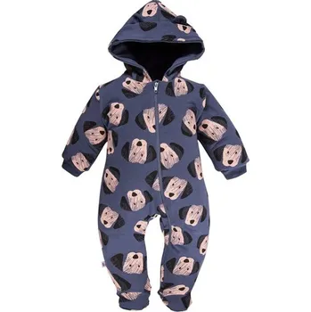 Kojenecká kombinéza Eevi Kojenecká kombinéza z teplákoviny zateplená Puppy Playtime TMAVĚ MODRÁ - 68