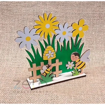 Včelky na zahrádce stojicí dřevěné 18 cm - barevná