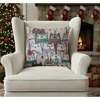 Polštář Vánoční polštář SANTA CAT šedá 40x40 cm, mikrovlákno Varianta: Povlak na polštář s výplní, 40x40 cm